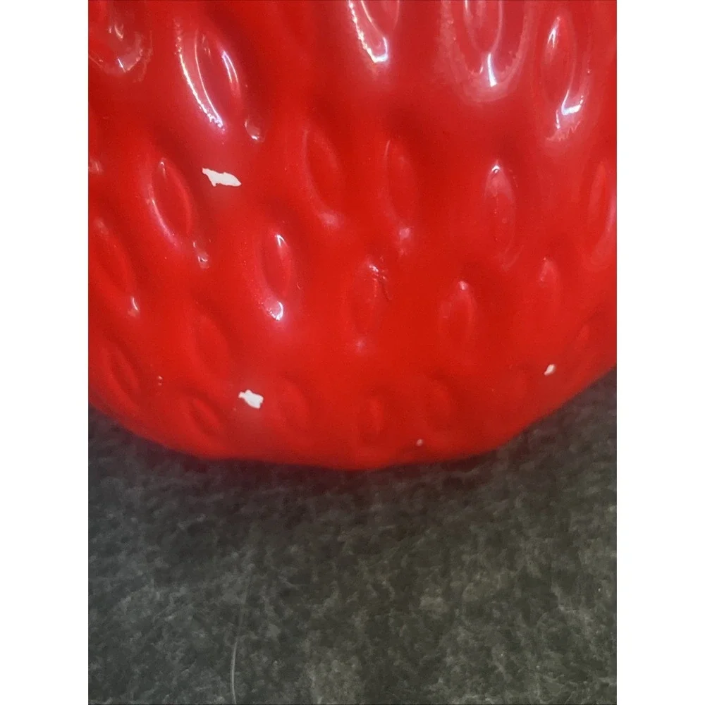 Vintage Ceramic Pottery Tilting Strawberry Cookie Jar with Lid Made in Portugal